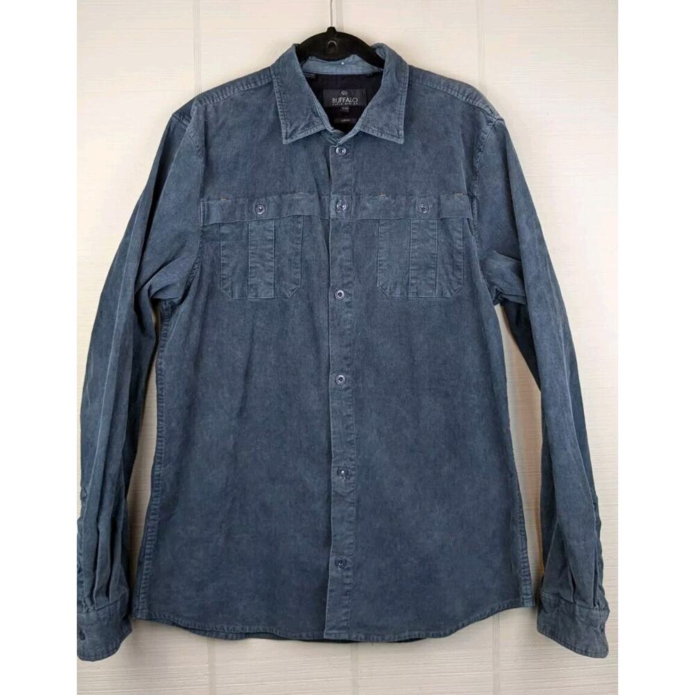 Buffalo David Bitton Shirt Mens XL Blue Corduroy Heavy Button Up Shacket Slim